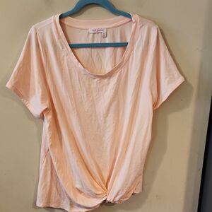 Fresh Produce Pinkblush Orange Short Sleeve Tie Front Tee 1X EUC